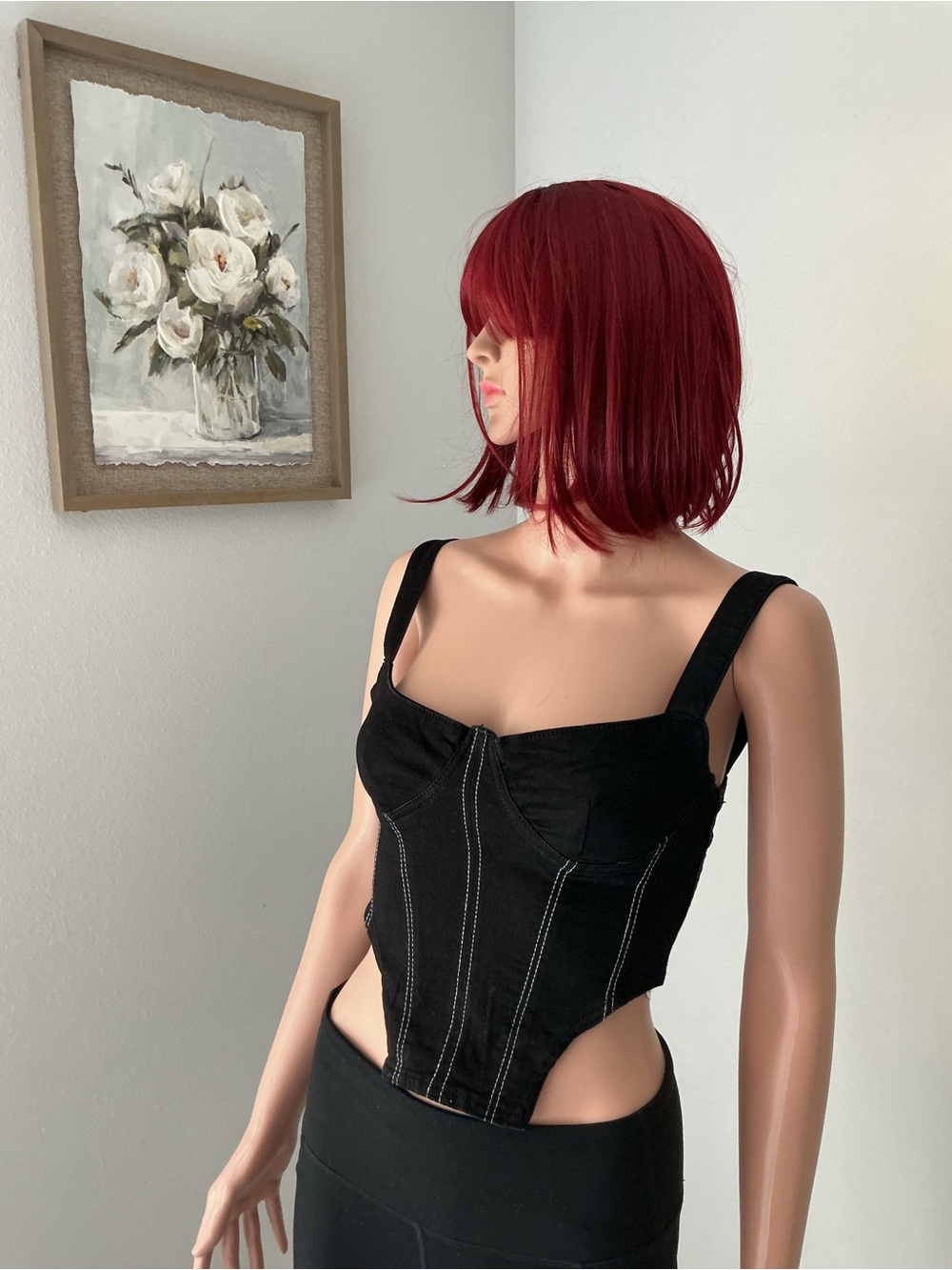 Zara Black Corset Crop Top with Contrast Stitching - Picture 2 of 15